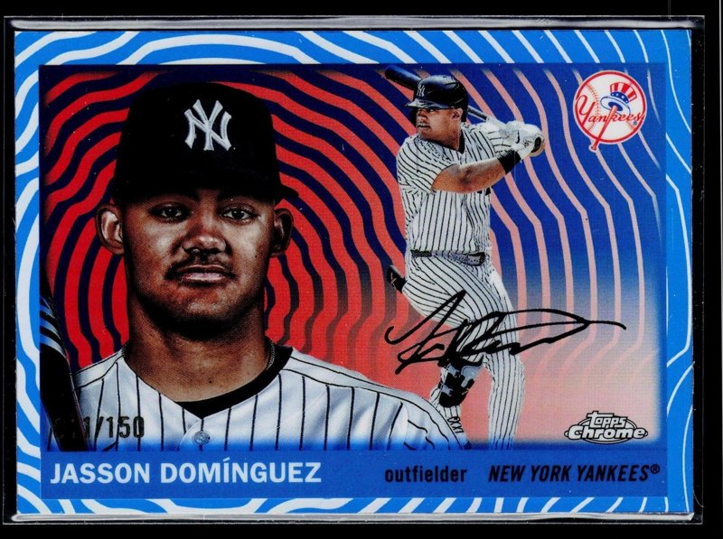Jasson Domínguez 2025 Topps Chrome Platinum Blue Vibrations Refractors #104 /150