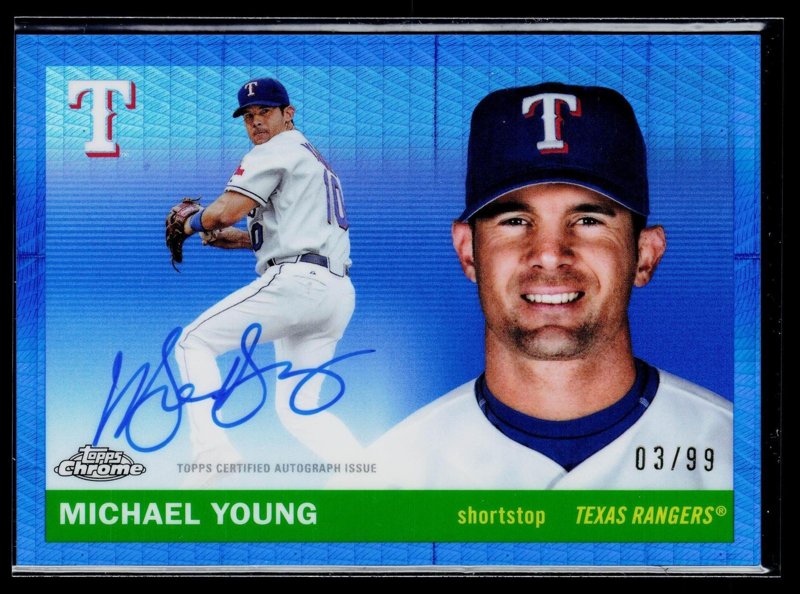 Michael Young 2025 Topps Chrome Platinum Autographs Blue Prism Refractors #CPA-MY /99 Auto