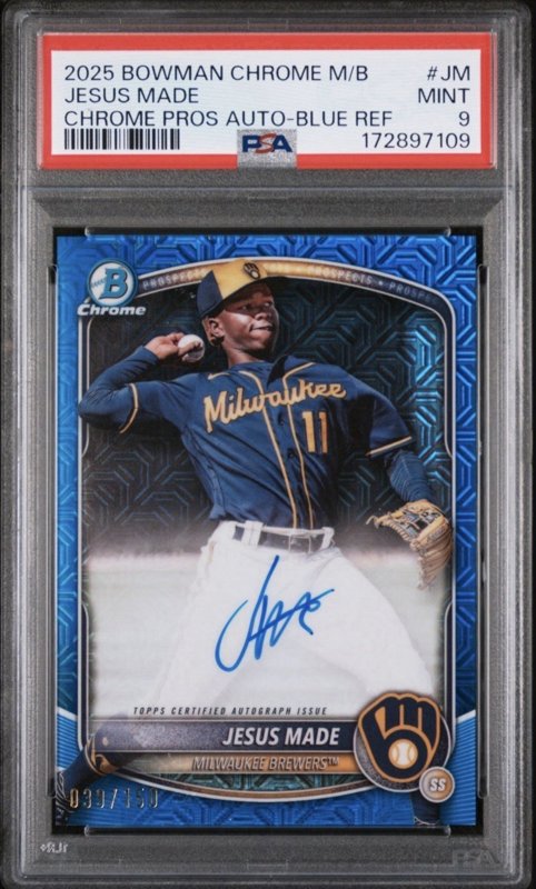 2025 Bowman Chrome Jesus Made Mega Box Mojo Auto Blue Refractor /150 PSA 9