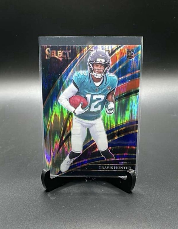 2025 Panini Select #228 Travis Hunter Red and Blue Prizm Shock